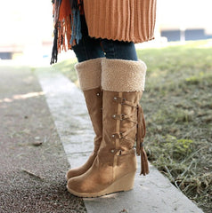 AIWEIYi Women Knee High Boots Yellow