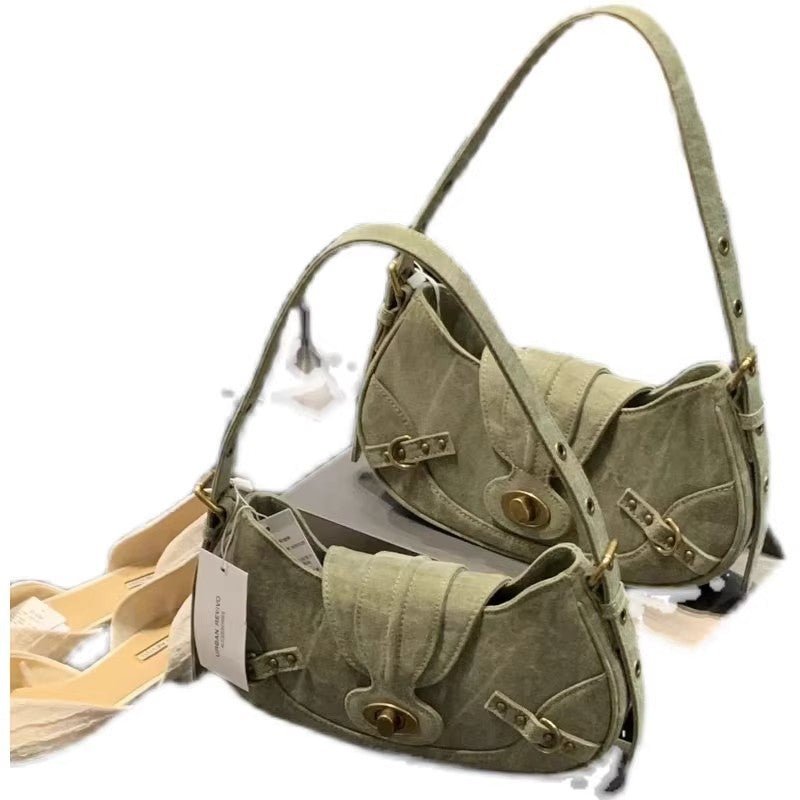 American Retro Army Green Stitching Underarm Bag Army Green