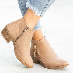 Ankle Boots For Women Low Heels Side Zipper Shoes Blue