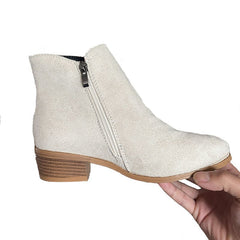 Ankle Boots For Women Low Heels Side Zipper Shoes Beige
