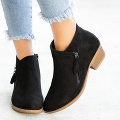 Ankle Boots For Women Low Heels Side Zipper Shoes Blue