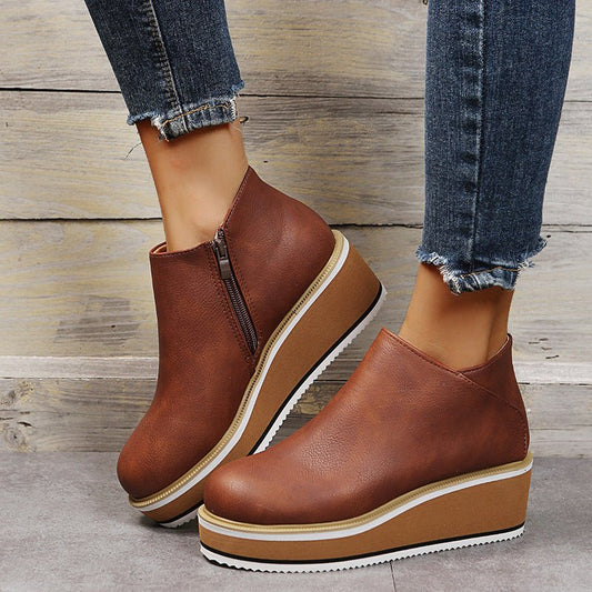 Ankle Boots Women Chunky Block Heel Shoes Dark brown