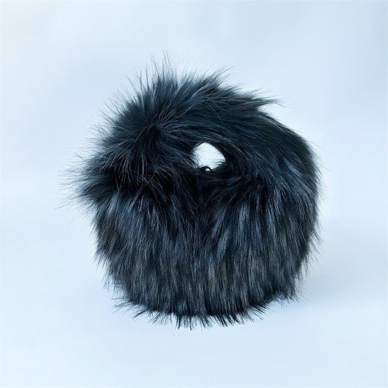 Artificial Raccoon Fur Ball Bag Plush Unique Punk Style Y2g Dark Gray Bag