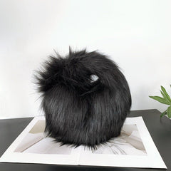 Artificial Raccoon Fur Ball Bag Plush Unique Punk Style Y2g Black Bag