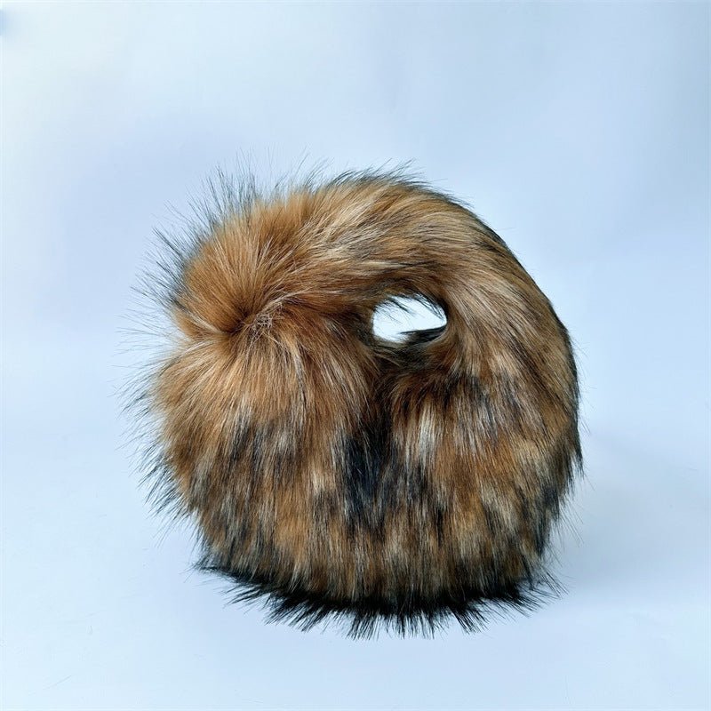 Artificial Raccoon Fur Ball Bag Plush Unique Punk Style Y2g Brown Bag