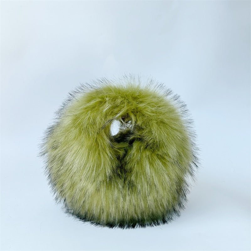 Artificial Raccoon Fur Ball Bag Plush Unique Punk Style Y2g Olive Green Bag