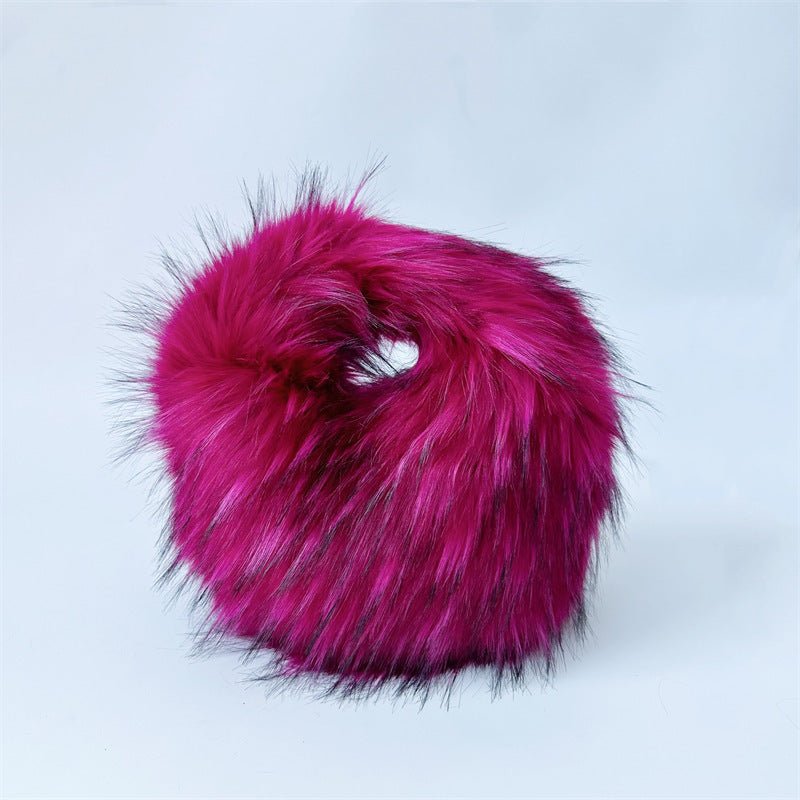 Artificial Raccoon Fur Ball Bag Plush Unique Punk Style Y2g Purplish Red Bag