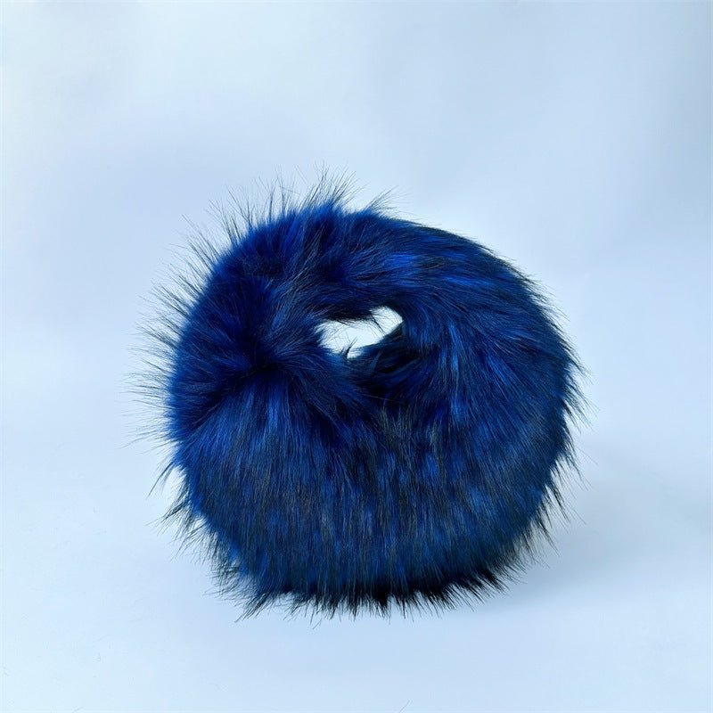 Artificial Raccoon Fur Ball Bag Plush Unique Punk Style Y2g Dark Blue Bag