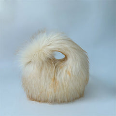 Artificial Raccoon Fur Ball Bag Plush Unique Punk Style Y2g Beige Bottom Orange Tip Bag