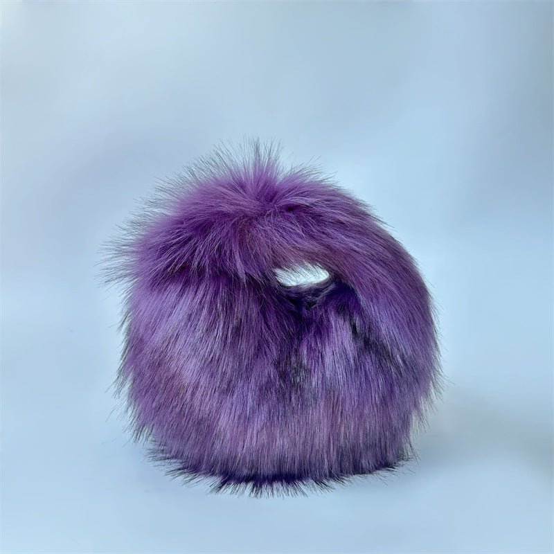 Artificial Raccoon Fur Ball Bag Plush Unique Punk Style Y2g Eggplant Bag