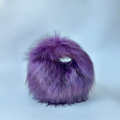 Artificial Raccoon Fur Ball Bag Plush Unique Punk Style Y2g Eggplant Bag