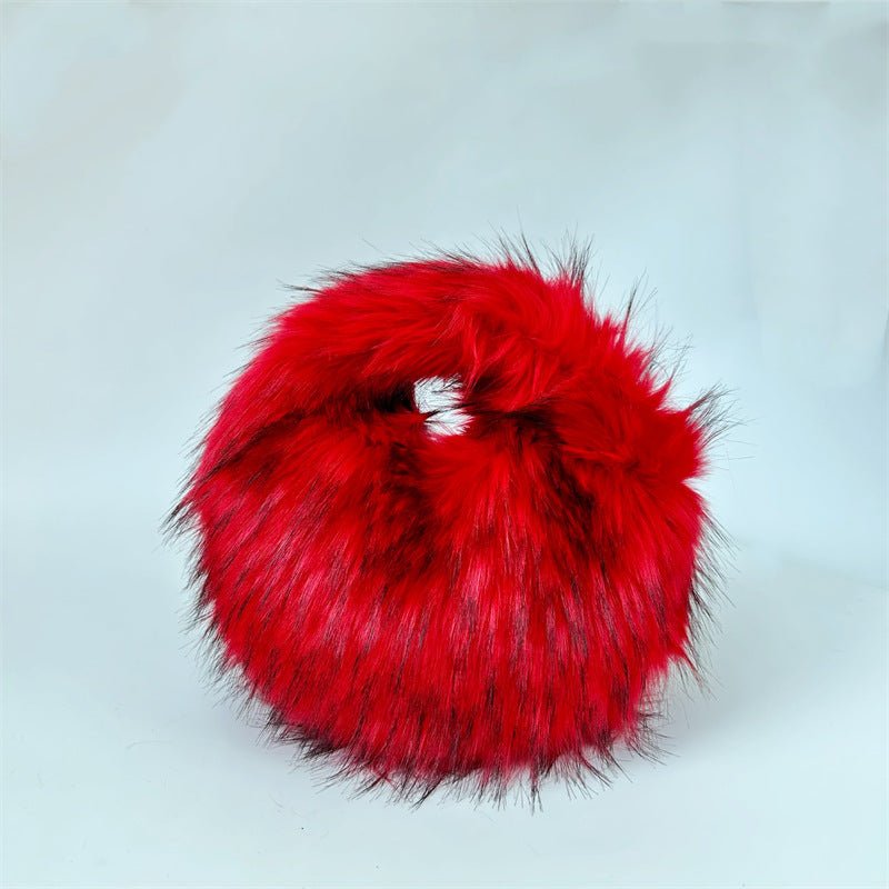 Artificial Raccoon Fur Ball Bag Plush Unique Punk Style Y2g Bright Red Bag