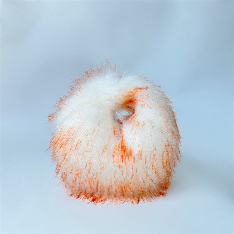 Artificial Raccoon Fur Ball Bag Plush Unique Punk Style Y2g White Orange Bag