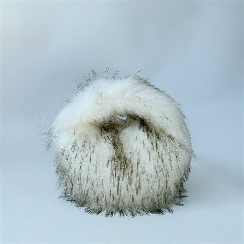 Artificial Raccoon Fur Ball Bag Plush Unique Punk Style Y2g White And Black Bag