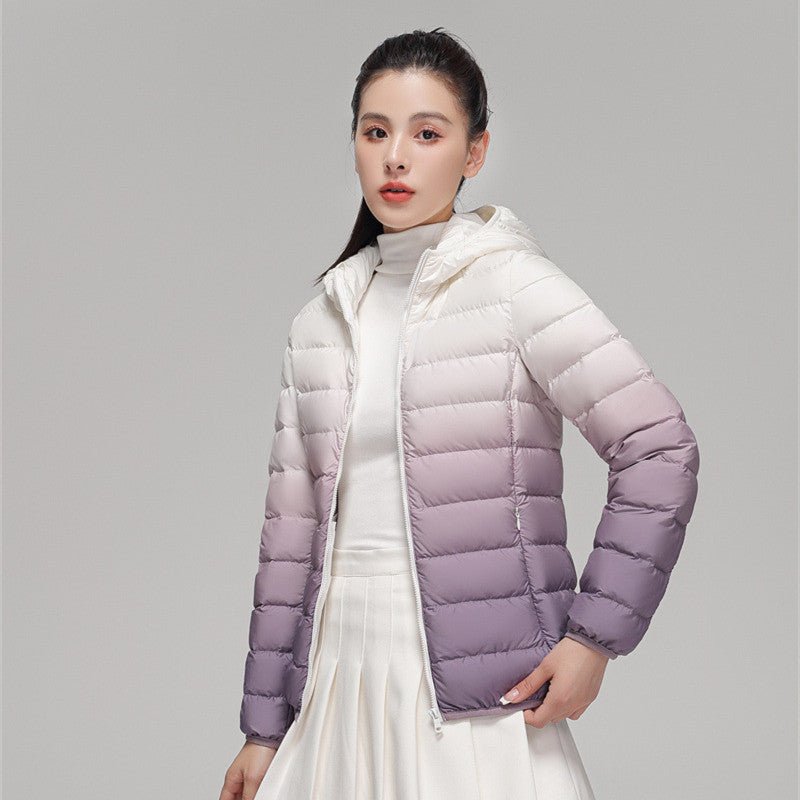 Autumn and Winter Lightweight Down Jacket Hooded Gradient Color Gradient Purple