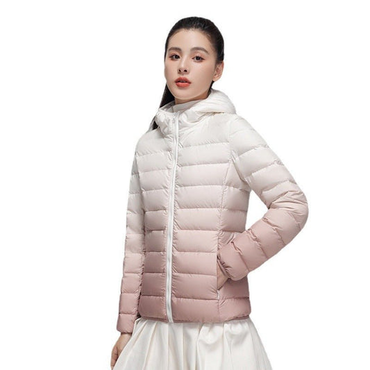 Autumn and Winter Lightweight Down Jacket Hooded Gradient Color Gradient Pink