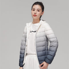 Autumn and Winter Lightweight Down Jacket Hooded Gradient Color Gradient Gray