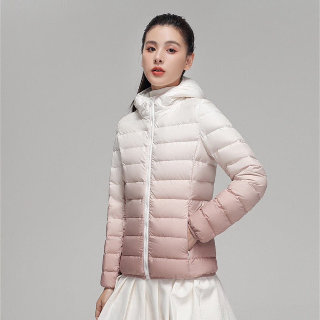 Autumn and Winter Lightweight Down Jacket Hooded Gradient Color Gradient Pink