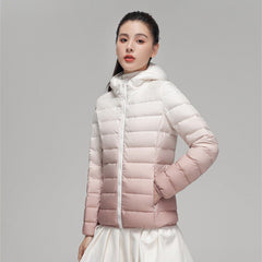 Autumn and Winter Lightweight Down Jacket Hooded Gradient Color Gradient Pink