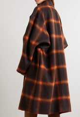 Autumn And Winter Loose Cozy Long Trench Lightweight Woolen Coat Orange Black