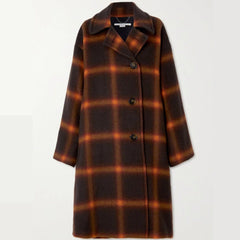 Autumn And Winter Loose Cozy Long Trench Lightweight Woolen Coat Orange Black