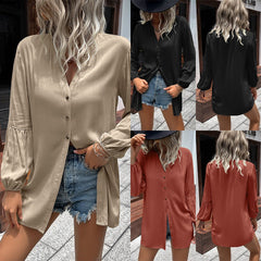 Autumn And Winter Loose Single - breasted Shirt Dress Khaki