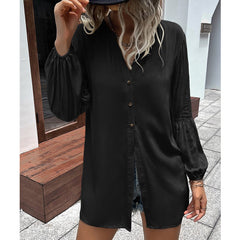 Autumn And Winter Loose Single - breasted Shirt Dress Black