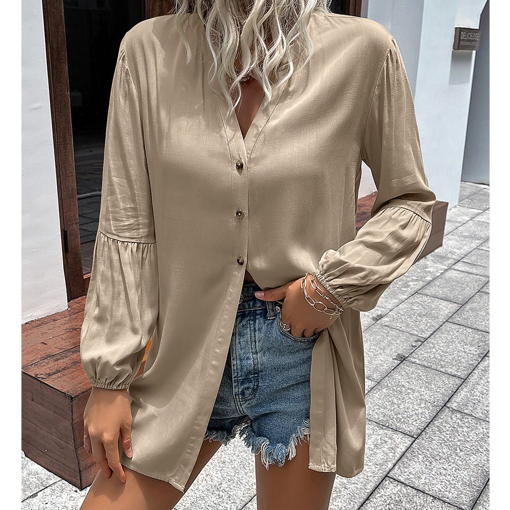 Autumn And Winter Loose Single - breasted Shirt Dress Khaki