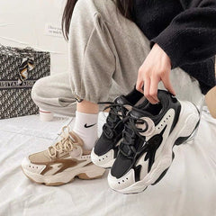 Autumn And Winter New Women's Focuses on Color - block Sneakers Black