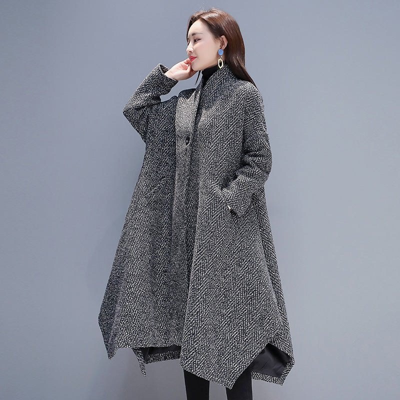 Autumn And Winter Slimming Cape Women's Woolen Coat Casual Herringbone