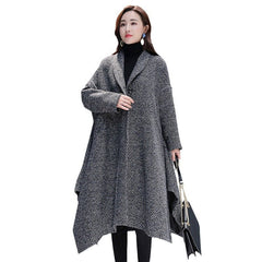 Autumn And Winter Slimming Cape Women's Woolen Coat Casual Herringbone