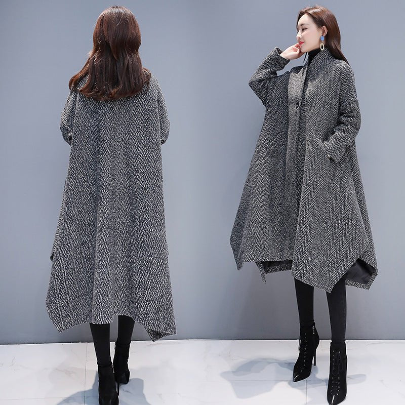 Autumn And Winter Slimming Cape Women's Woolen Coat Casual Herringbone