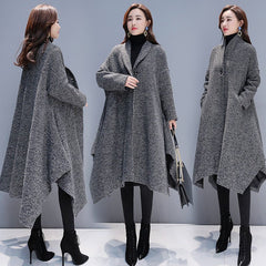 Autumn And Winter Slimming Cape Women's Woolen Coat Casual Herringbone