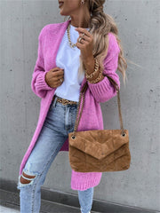 Autumn Solid Color Long Sleeve Knit Cardigan Jacket Pink