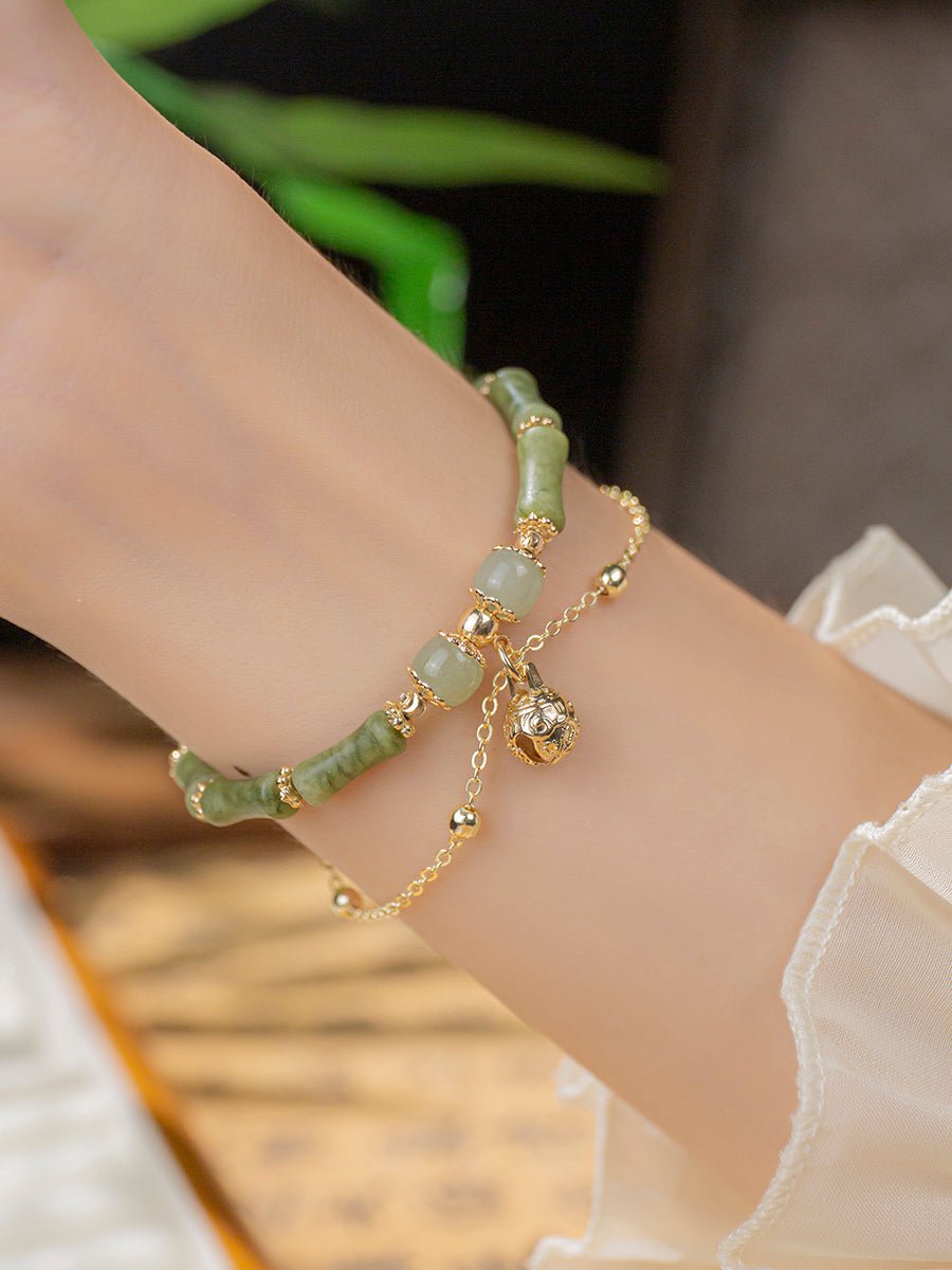 Bamboo Festival Bracelet with Natural Hotan Jade Accents 15add3cm