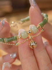 Bamboo Festival Bracelet with Natural Hotan Jade Accents 15add3cm