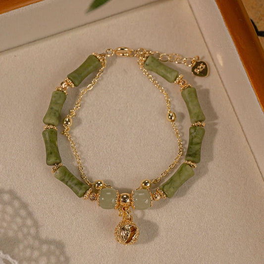 Bamboo Festival Bracelet with Natural Hotan Jade Accents 15add3cm