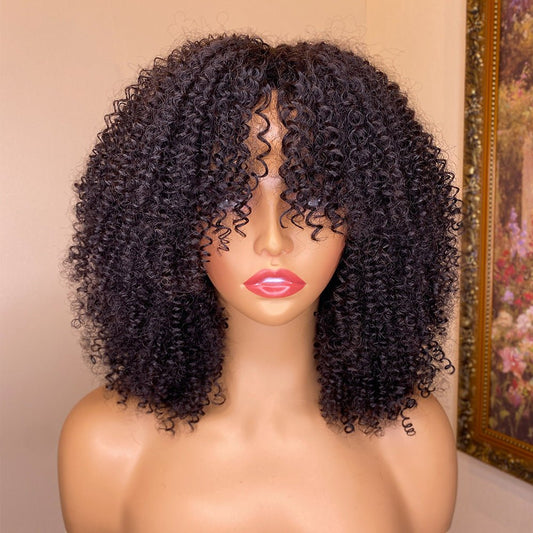 Bangs - inclusive Kinky Curly Human Hair Wig 150Density