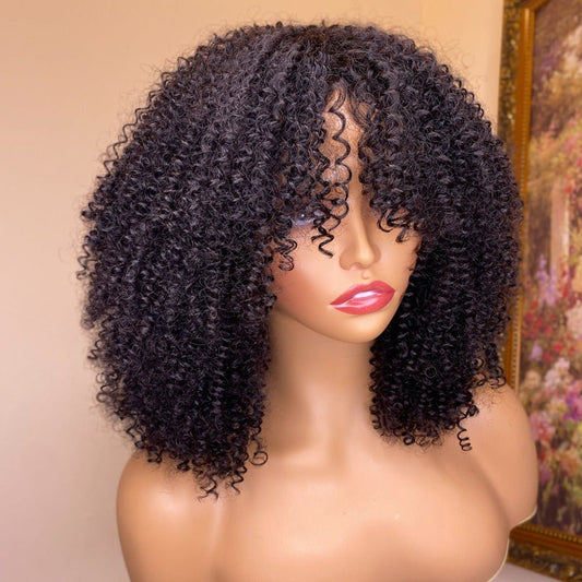 Bangs - inclusive Kinky Curly Human Hair Wig 150Density