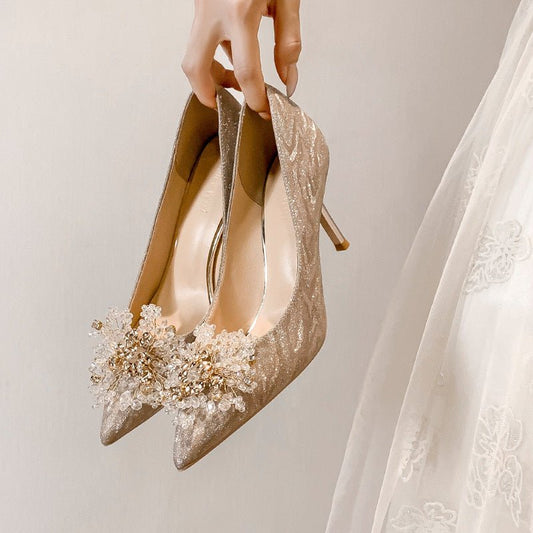 Banquet Sequins Fashion Shoes Pointed Xiuhe Wedding Gold 6cm
