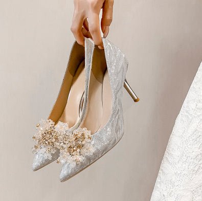 Banquet Sequins Fashion Shoes Pointed Xiuhe Wedding Silver 8cm