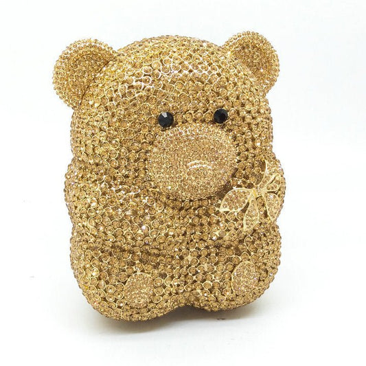 Bear Diamond Party Clutch Ladies Evening Bag Gold