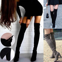 Black Knee High Boots For Women Grey