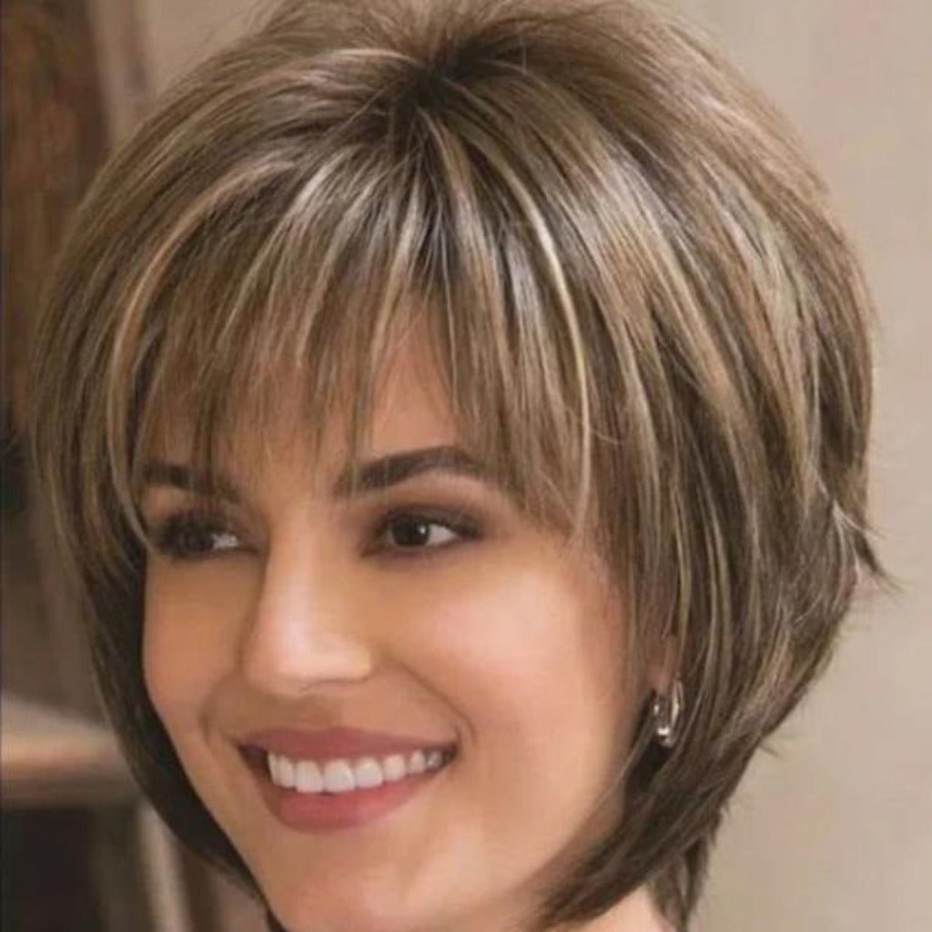 Blonde Brown Mixed Short Natural Hair Heat Resistant Wig Brown