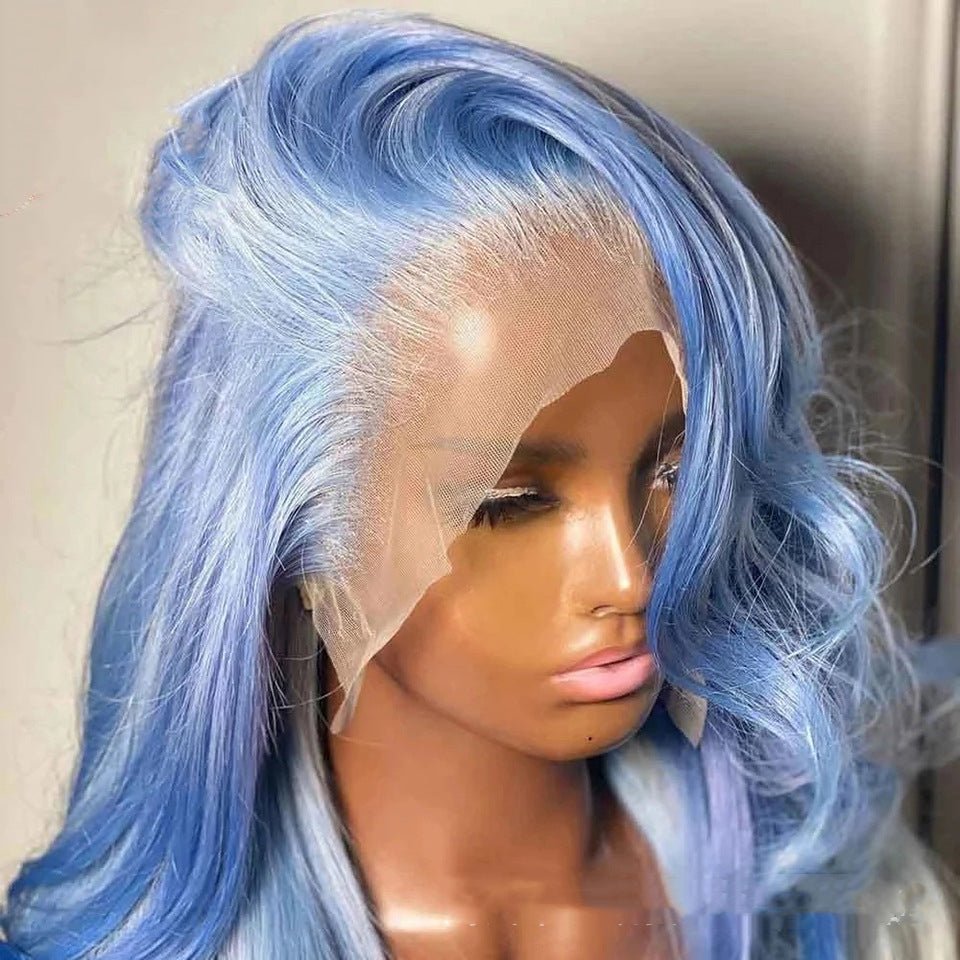 Blue Body Wave Lace Front Human Hair Wig 13x4 headgear