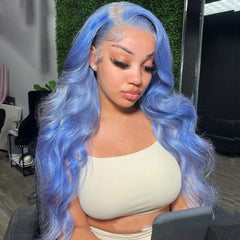 Blue Body Wave Lace Front Human Hair Wig 13x4 headgear