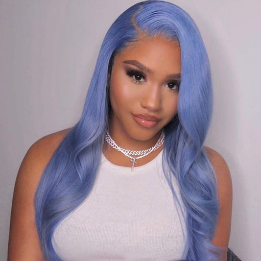 Blue Body Wave Lace Front Human Hair Wig 13x4 headgear