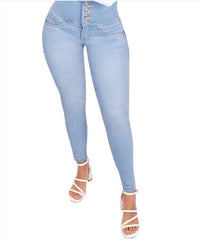 Bodybuilding Peach Hip Tummy Control Jeans Light Blue