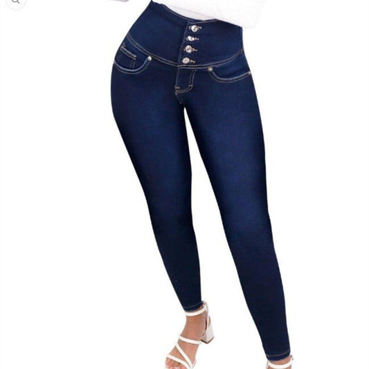 Bodybuilding Peach Hip Tummy Control Jeans Dark Blue