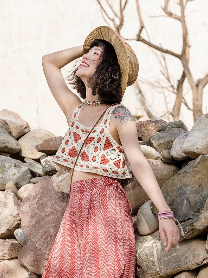 Bohemian Knit Camisole Short Vest Picture color